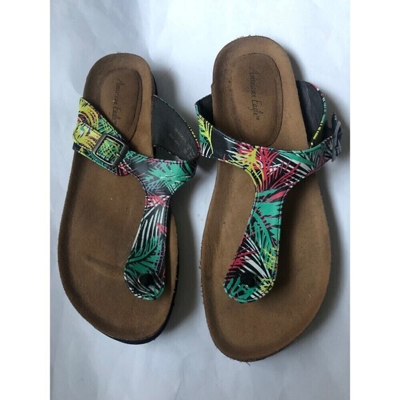 AE Womens Thong Sandal Size 10 tropical print - Picture 1 of 5